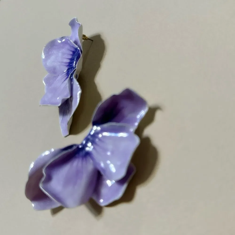 Purple flower earrings N605 - Picture 3 of 4